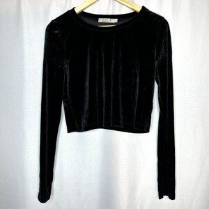 Chloe K Y2K Dark Fairy Whimisgoth Long Sleeve Velvet Cropped‎ Top, Size Large